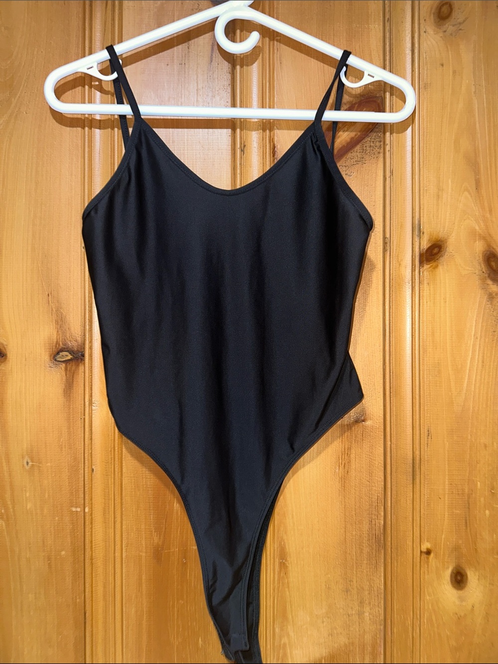 SHEIN Black Scoop Neck Bodysuit with Thin Straps